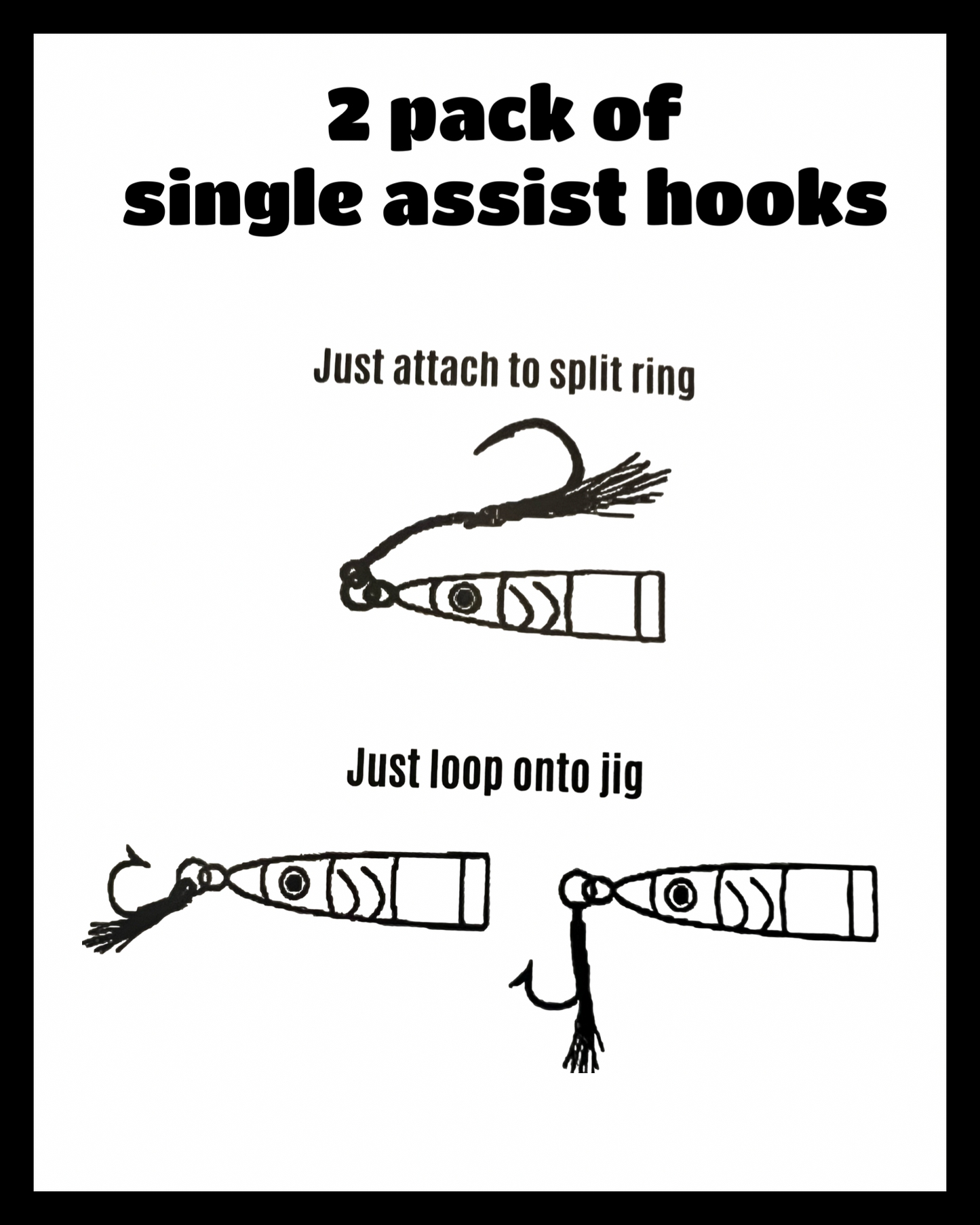 2- single 6/0 wide gap assist hooks with glow flash