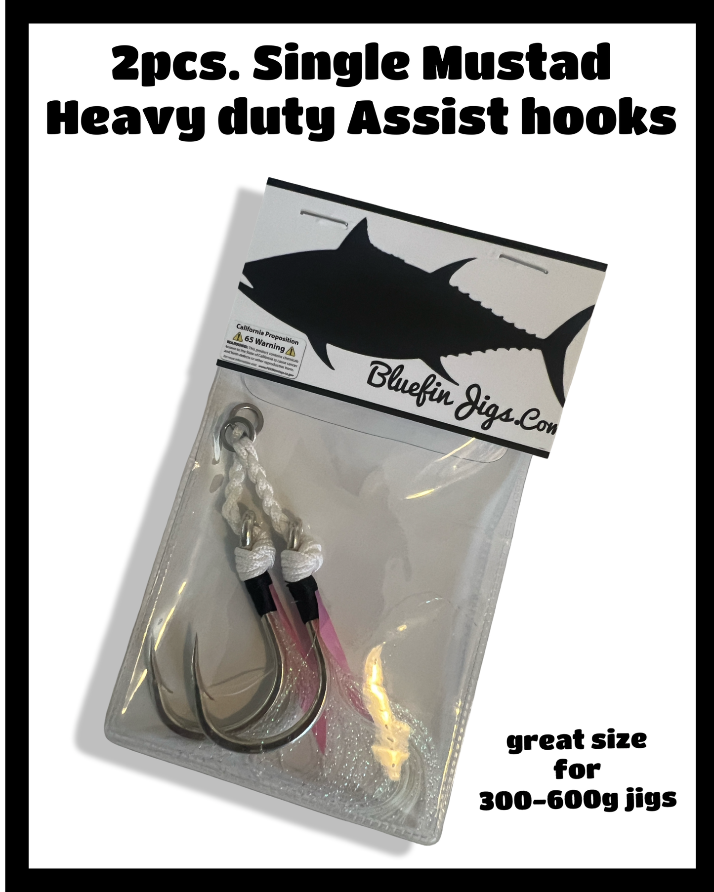 2- single 6/0 wide gap assist hooks with glow flash