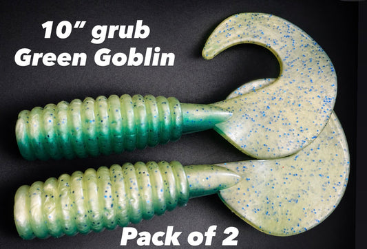 10” Green Goblin grub tails 2 pack