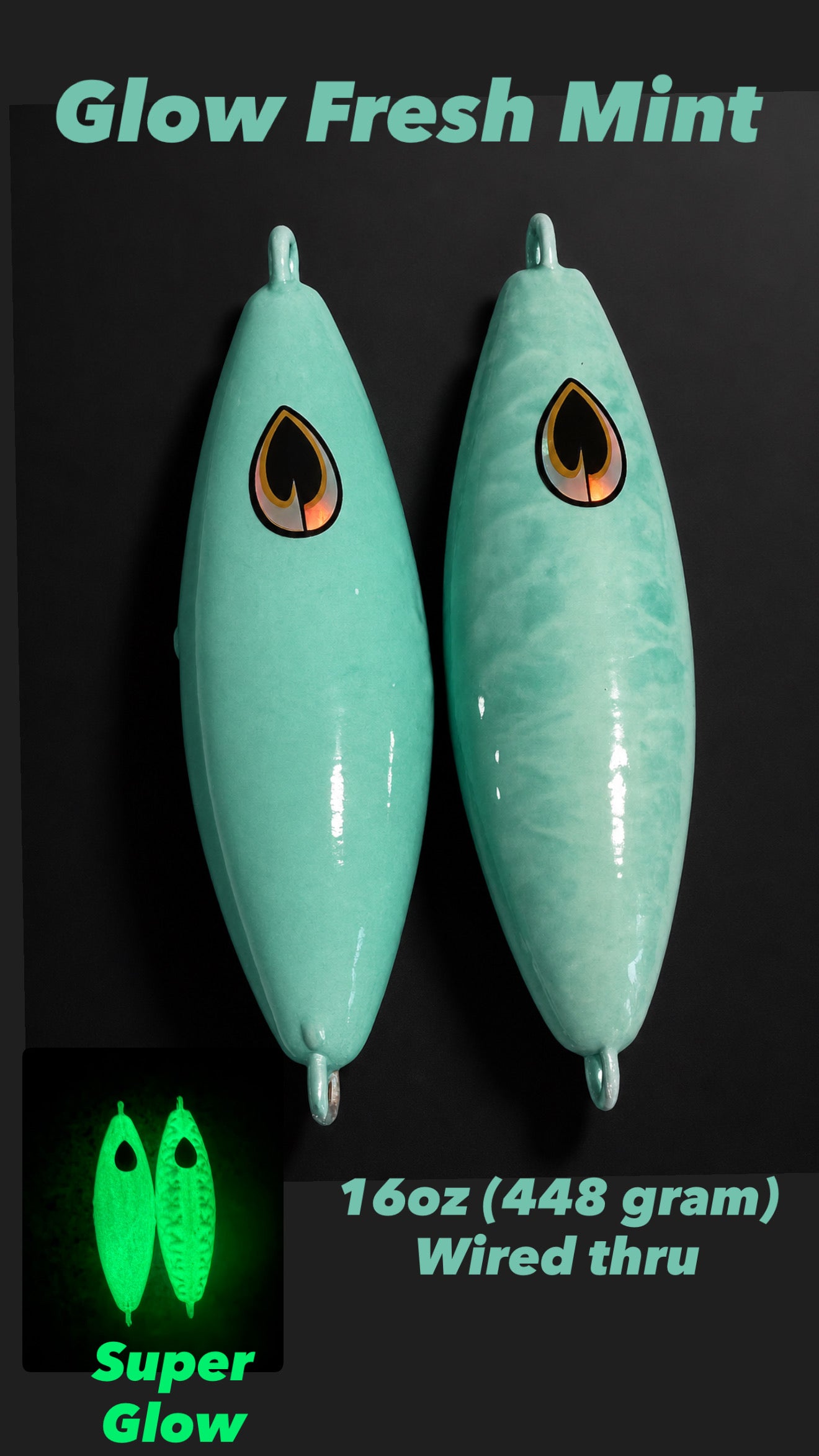 Super Glow Fresh MINT Bluefin Bomb Jig lure 16oz (450g)