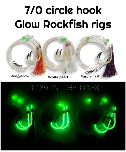 New Ultimate 7/0 circle hook GLOW rockfish fly rigs