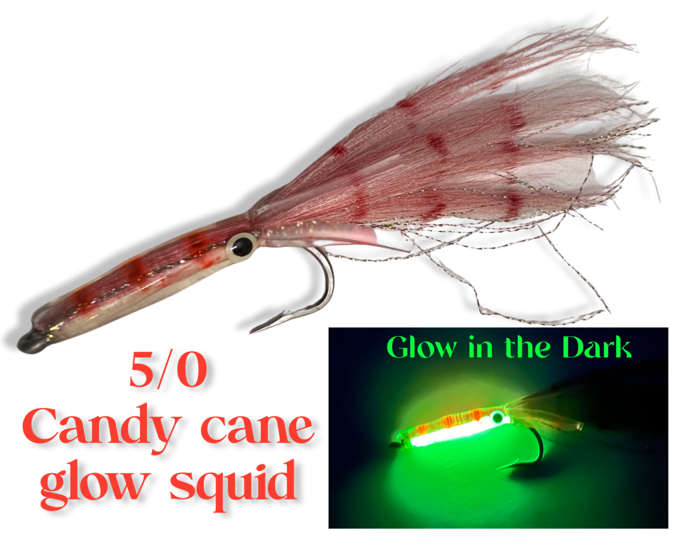 5/0 Glow in the Dark Candy cane Squid Fly